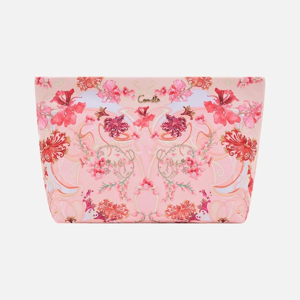 CAMILLA “Blossoms and Brushstrokes pink floral large makeup toiletry travel case
